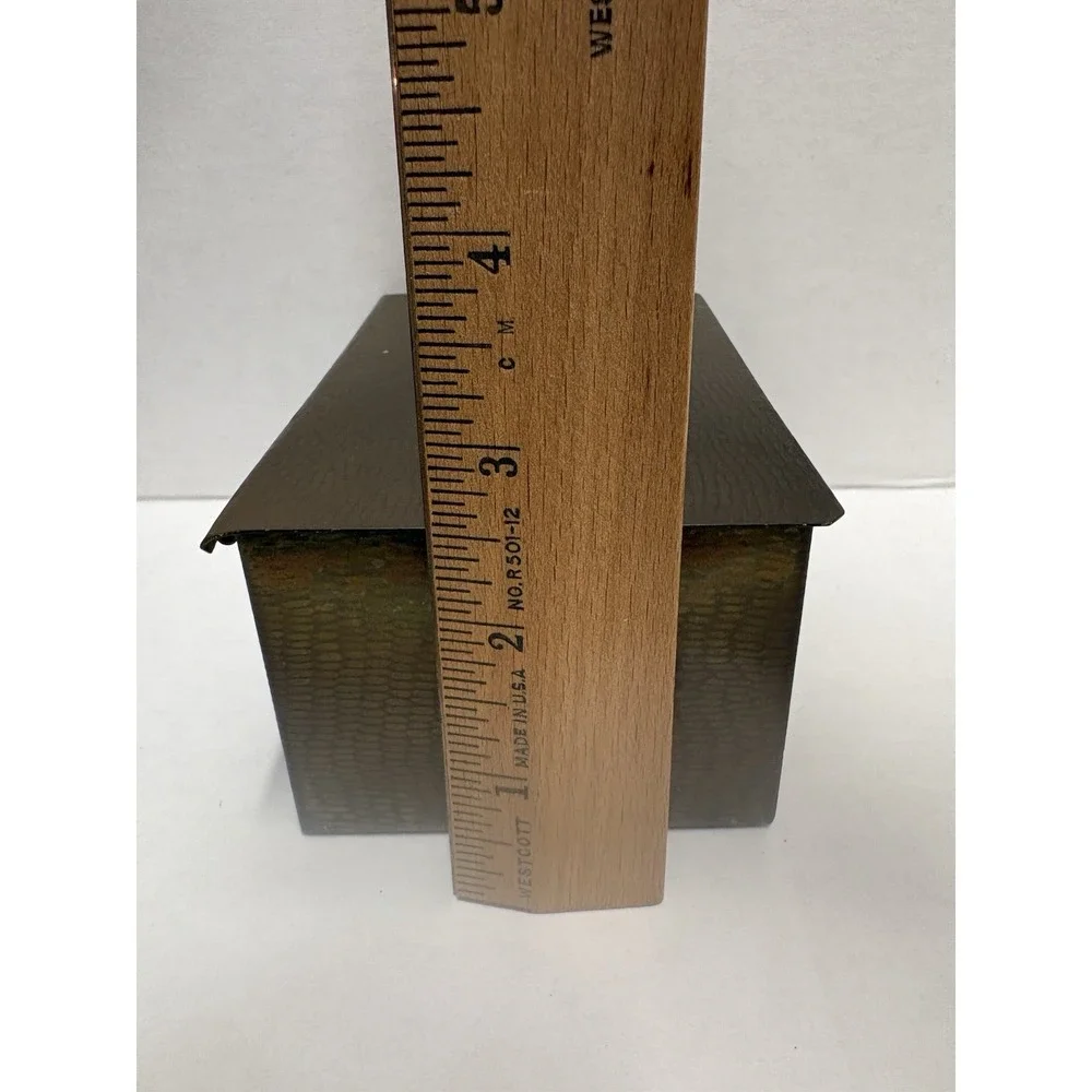 Box Hammered Brass Wood inside trinket small rectangular 5 x 2.5 x 3.5 vintage